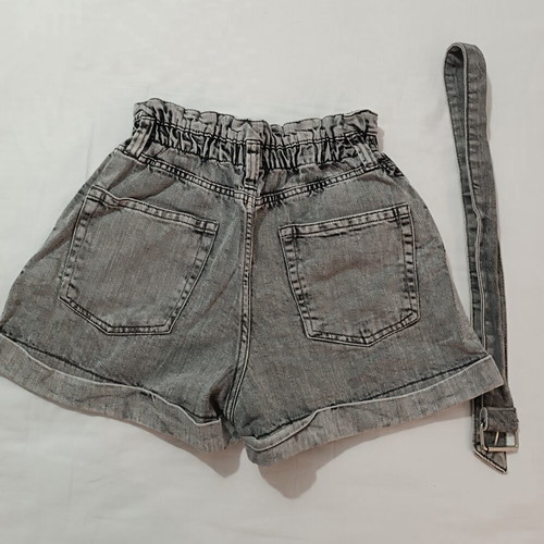 Bershka high-waisted denim shorts with belt, grey acid wash, like new, size 38