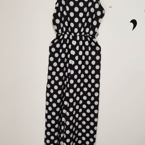 Polka dot long jumpsuit, black and white, size S/M