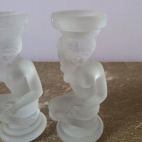 Vintage Frosted glass candlesticks like new, set of 2