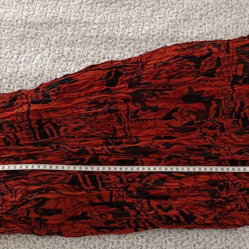 Vintage printed pleated boho accordion style skirt used, blue and brown