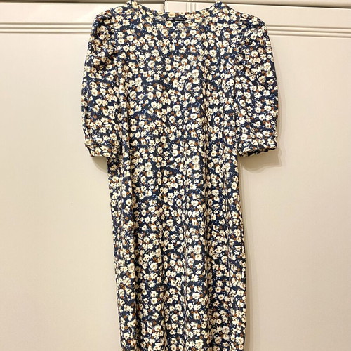 Zara floral winter dress size S like new, white and blue