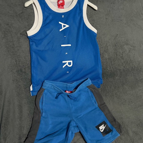 Nike set with almost new shirt and used shorts, white and blue, ages 6-8