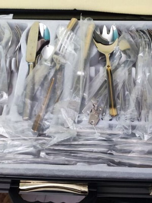 Gold-plated cutlery set in case, like new