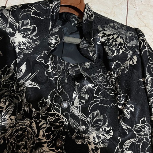 Short women's handmade jacket new, black satin brocade