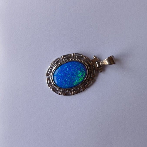 Silver pendant 925 with blue opal and meander used