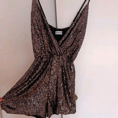 Sequin shorts jumpsuit used, black, size M
