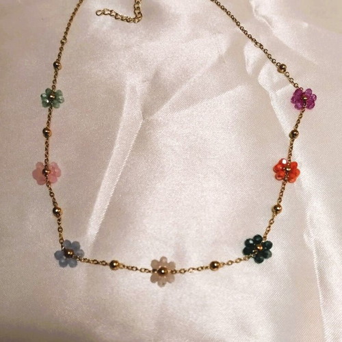 Romantic stainless steel necklace with colorful flowers new