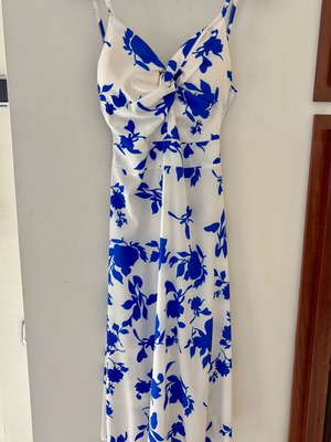 Floral Midi Dress new, white with blue print, size M