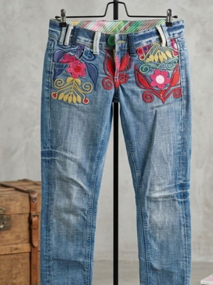Miss Sixty Vintage Boho Chic Embroidered Jeans