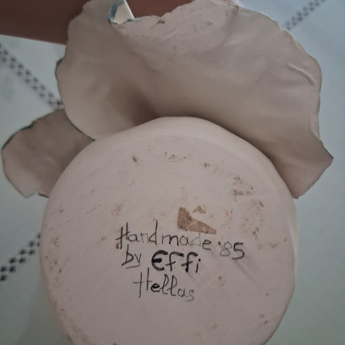 Vintage handmade ceramic vase "Effi Hellas" 1985, floral design