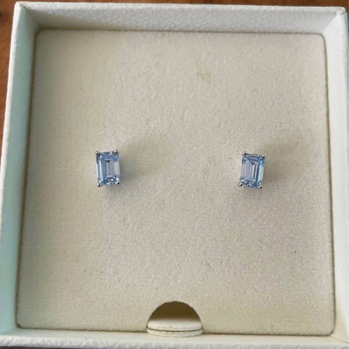 Swarovski earrings new with blue octagonal stones