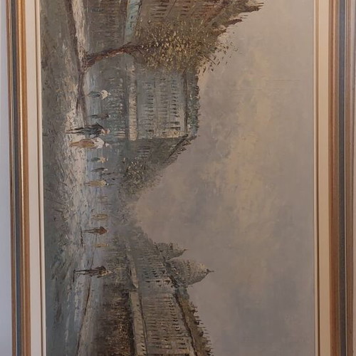 European Street Oil Painting on Canvas used