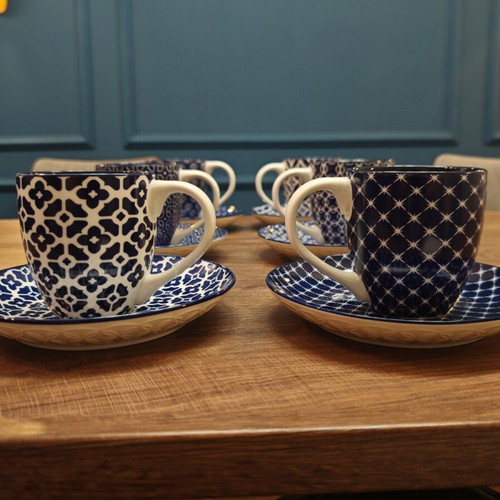 Dowan porcelain coffee and tea set royal blue 6 cups with 6 saucers new