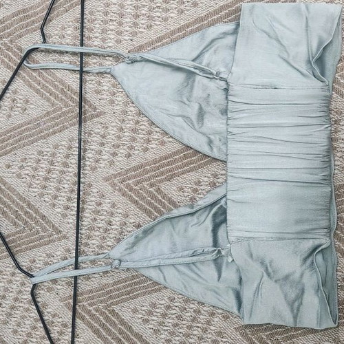 Zara top like new, elastic mustache style, gray and turquoise, size S