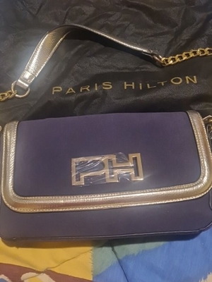 Τσάντα ώμου μπλε καστόρι με χρυσό Paris Hilton καινούργια
