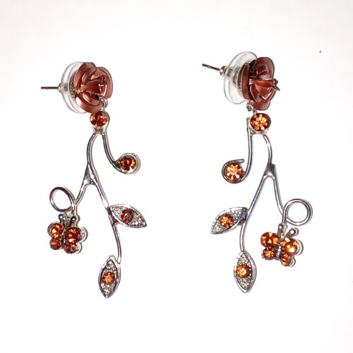 Rose earrings new, orange and silver