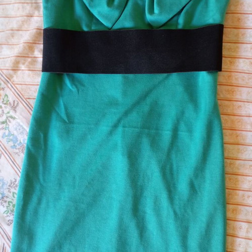 BSB mini elegant dress in petrol green with black belt and straps