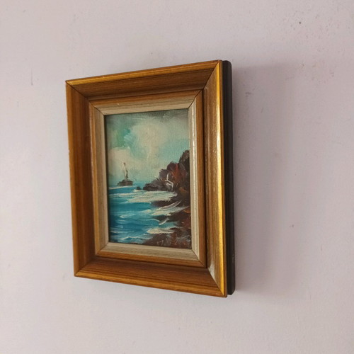Giorgos Roumpoulis painting used in solid wood frame 22x20 cm