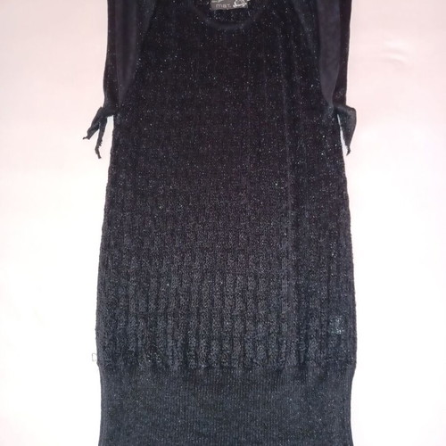 Mat knitted blouse dress used, black with silver thread