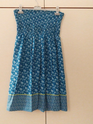 Atmosphere Blue Strapless Dress used, cotton with palm trees