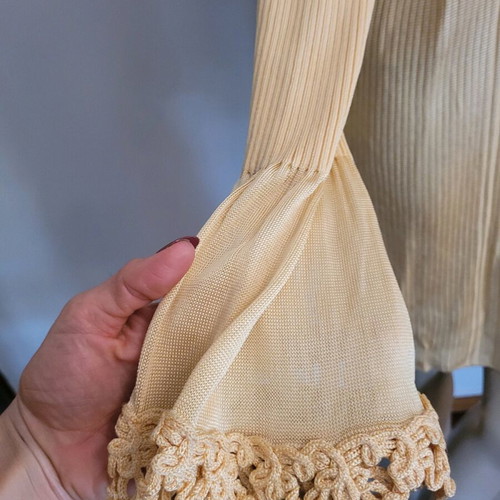 Christian Lacroix cardigan used, gold color with knitted details