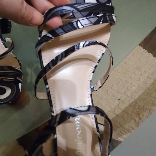 Colorful fabric sandals size 39, new, two-tone gray and black