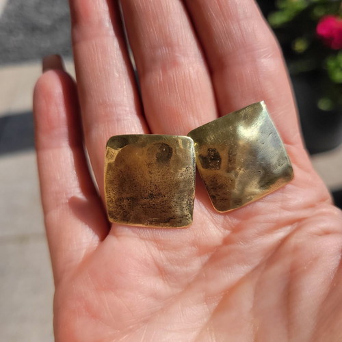 Bronze earrings, gold color, handmade accents