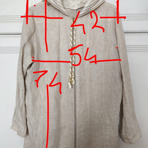 Leonard's linen suit with hood and lace, beige