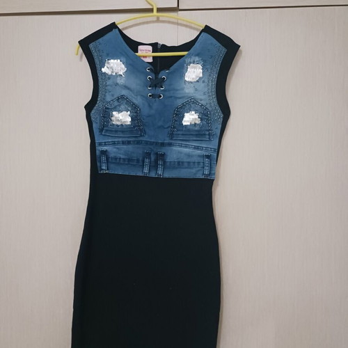 Raw denim fitted blue dress used XS/S