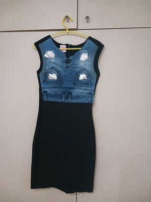 Raw denim fitted blue dress used XS/S