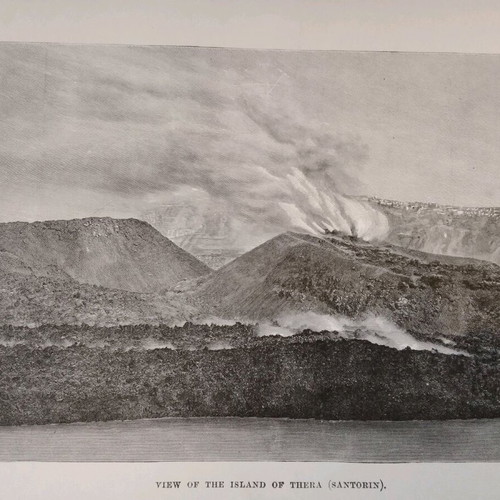 1890 Santorini Volcano Eruption Used Woodcut 25x18cm