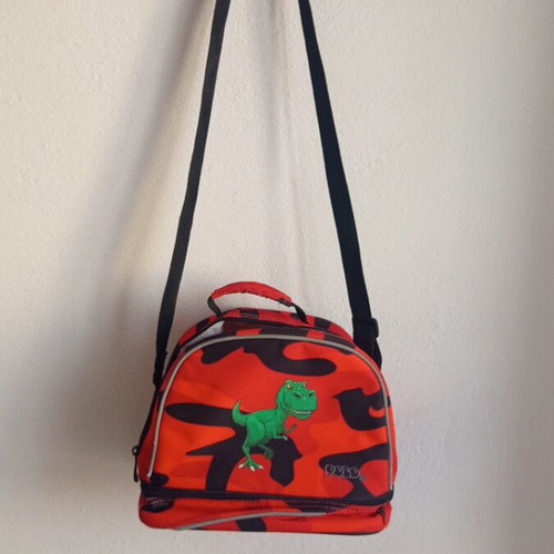 Polo Kid's Fun Rex insulated lunch bag used, red dinosaur camouflage
