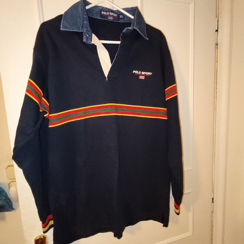 Polo long-sleeve shirt like new, dark blue, XL