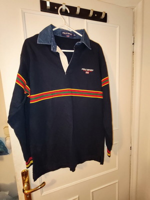 Polo long-sleeve shirt like new, dark blue, XL