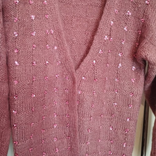 Pink knitted cardigan like new with sequins, size L