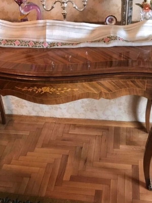 Vintage table with marquetry and brass details like new