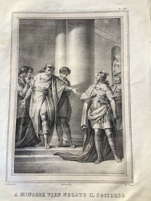 Minos King of Crete lithography used, rare Italian