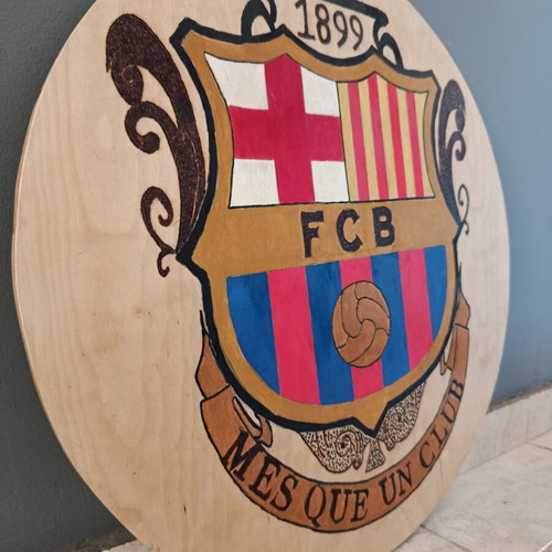 Barcelona wooden wall plaque with pyrography and acrylics