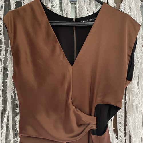 Zara satin dress size small, like new, bronze brown