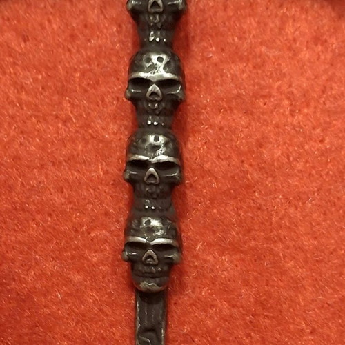 Memento Mori Necklace with Silver Obsidian and Cross with Skulls like new