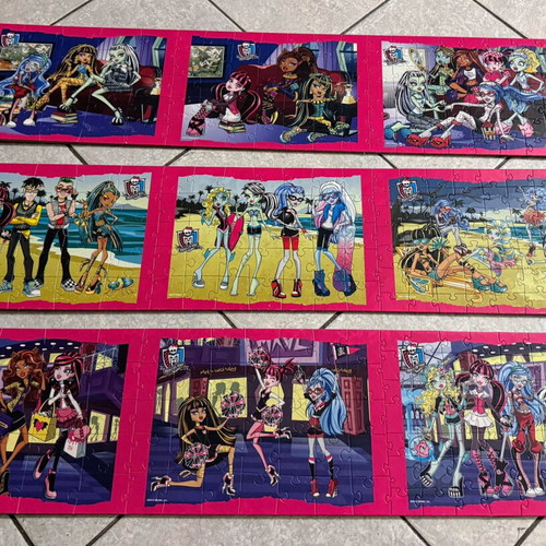 Monster High puzzle set like new, 9 glued on wood