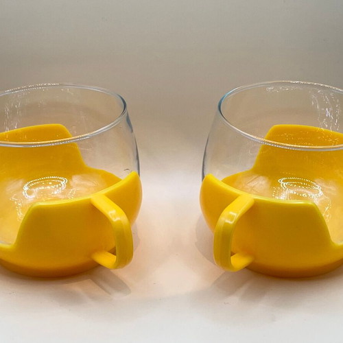 Glass cups with plastic holders vintage '70s set of 4 like new
