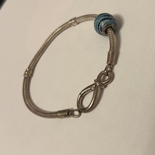 Pandora Moments bracelet with Infinity clasp and blue Murano charm new