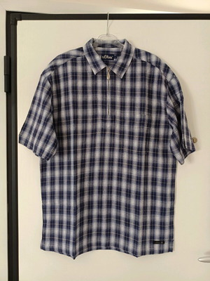 S.Oliver men's short-sleeve shirt like new, blue/white check, size L