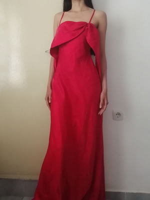 Vintage long red dress S-M used, shiny satin fabric