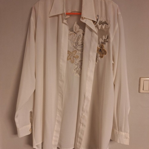 Elegant White Mary Q Style in Italy Shirt with Embroidery and Transparency, Size M, Like New
