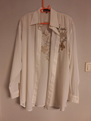 Elegant White Mary Q Style in Italy Shirt with Embroidery and Transparency, Size M, Like New