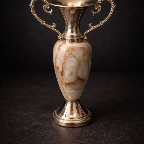 Vintage decorative onyx and brass amphora like new 23cm