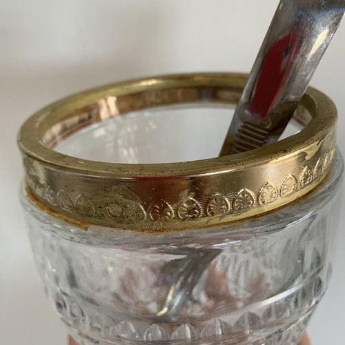 Vintage ice bucket Canada 70s crystal with gold rim