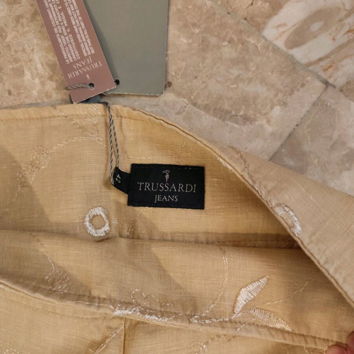 Trussardi embroidered pants new, beige and yellow, size M